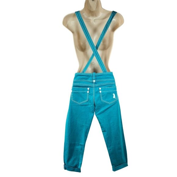 Kawi Jamele Low Rise Stretch Detachable Bib Overall US Size S Teal Denim Japanes - Picture 2 of 13